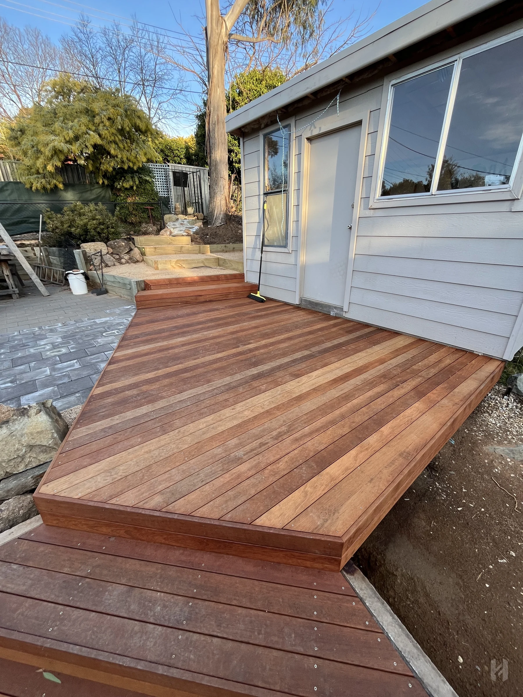 Timber deck walkway and outdoor living upgrade beside a Canberra weatherboard home
